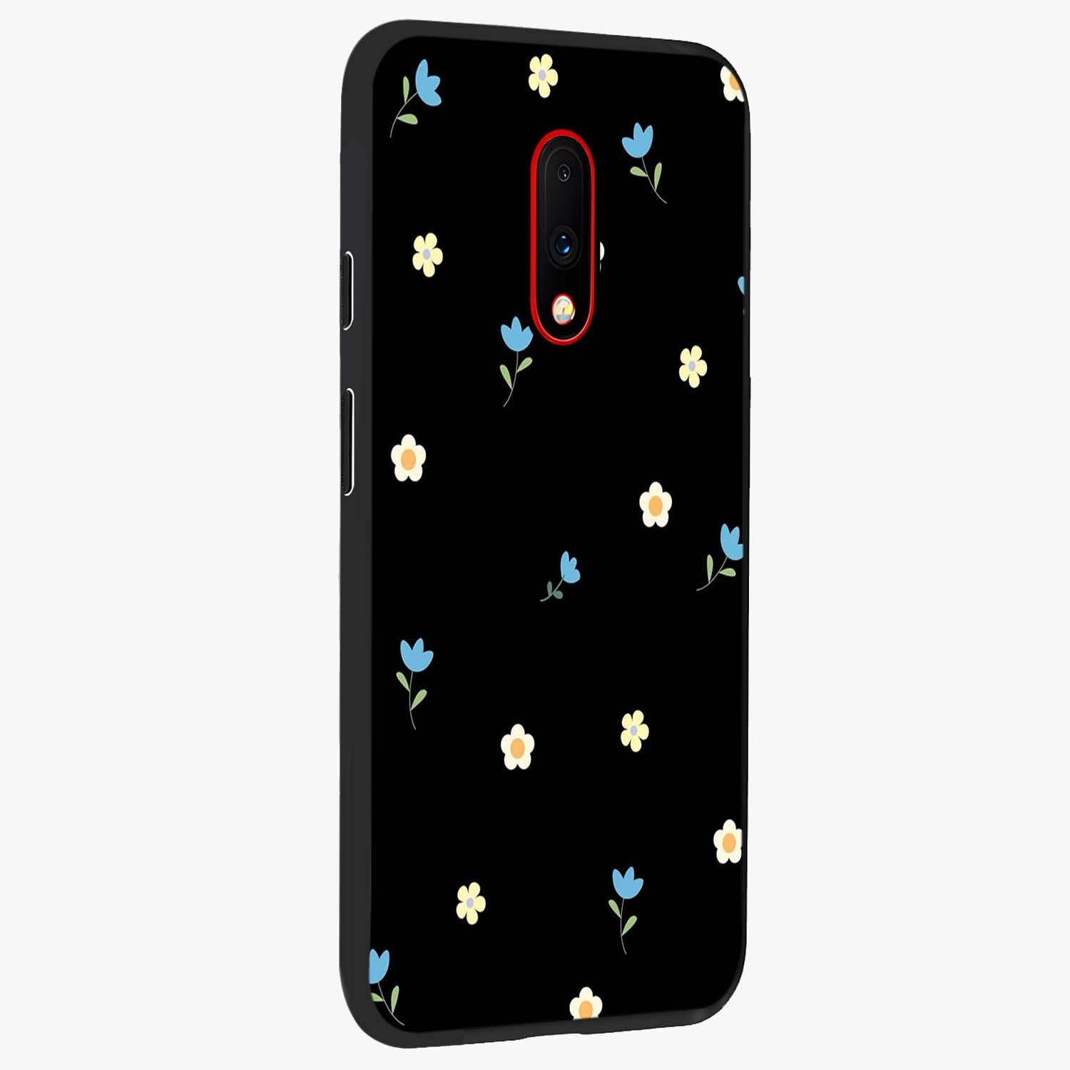 Minimal Petal Whispers Glass Case upright view showcasing elegant floral artwork with modern minimalist style.