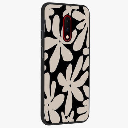 Monochrome Petal Dance Glass Case upright view showcasing artistic floral pattern with stylish monochrome theme.