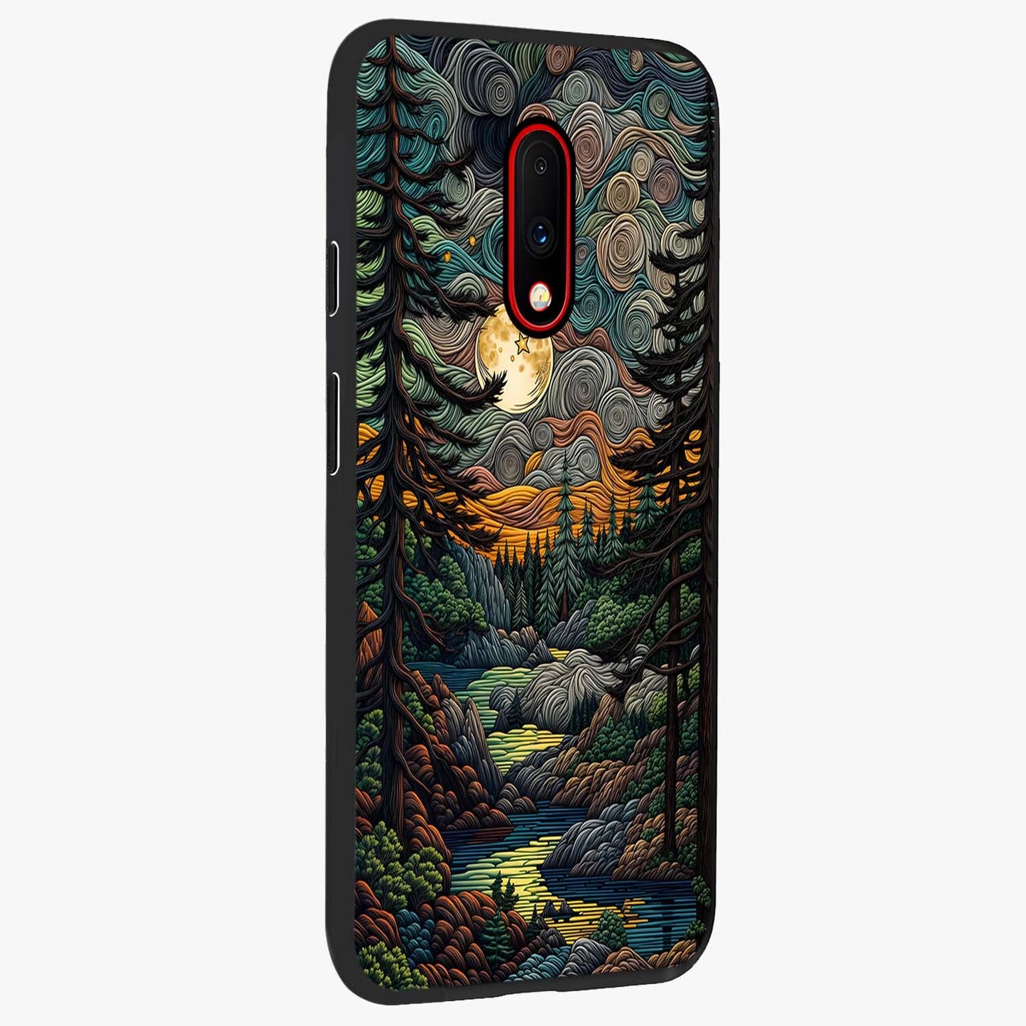 Moonlight Forest Dream Glass Case upright view showcasing magical forest artwork with calm night theme.