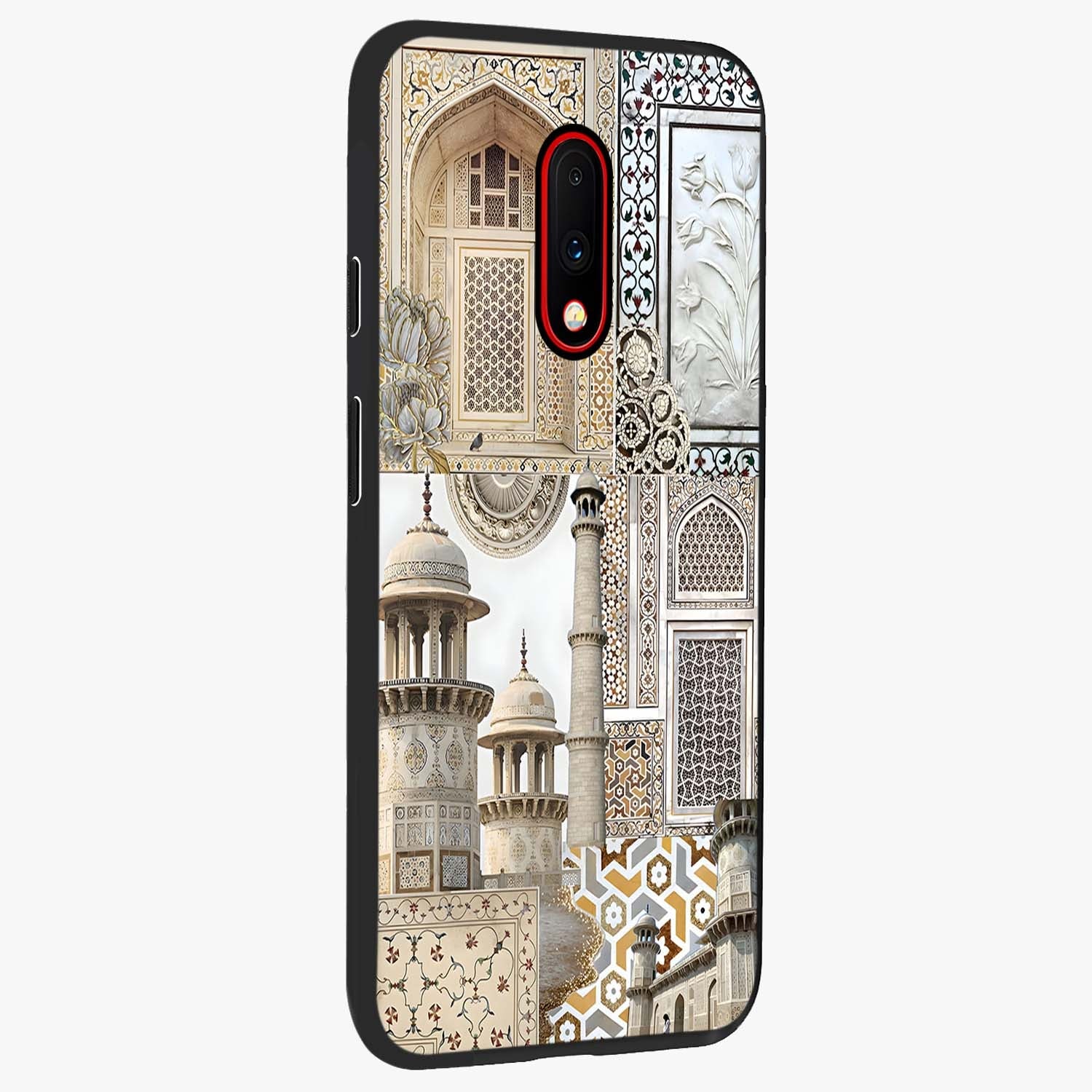 Mughal Marble Legacy Glass Case upright view showcasing ornate Mughal design with luxurious traditional theme.