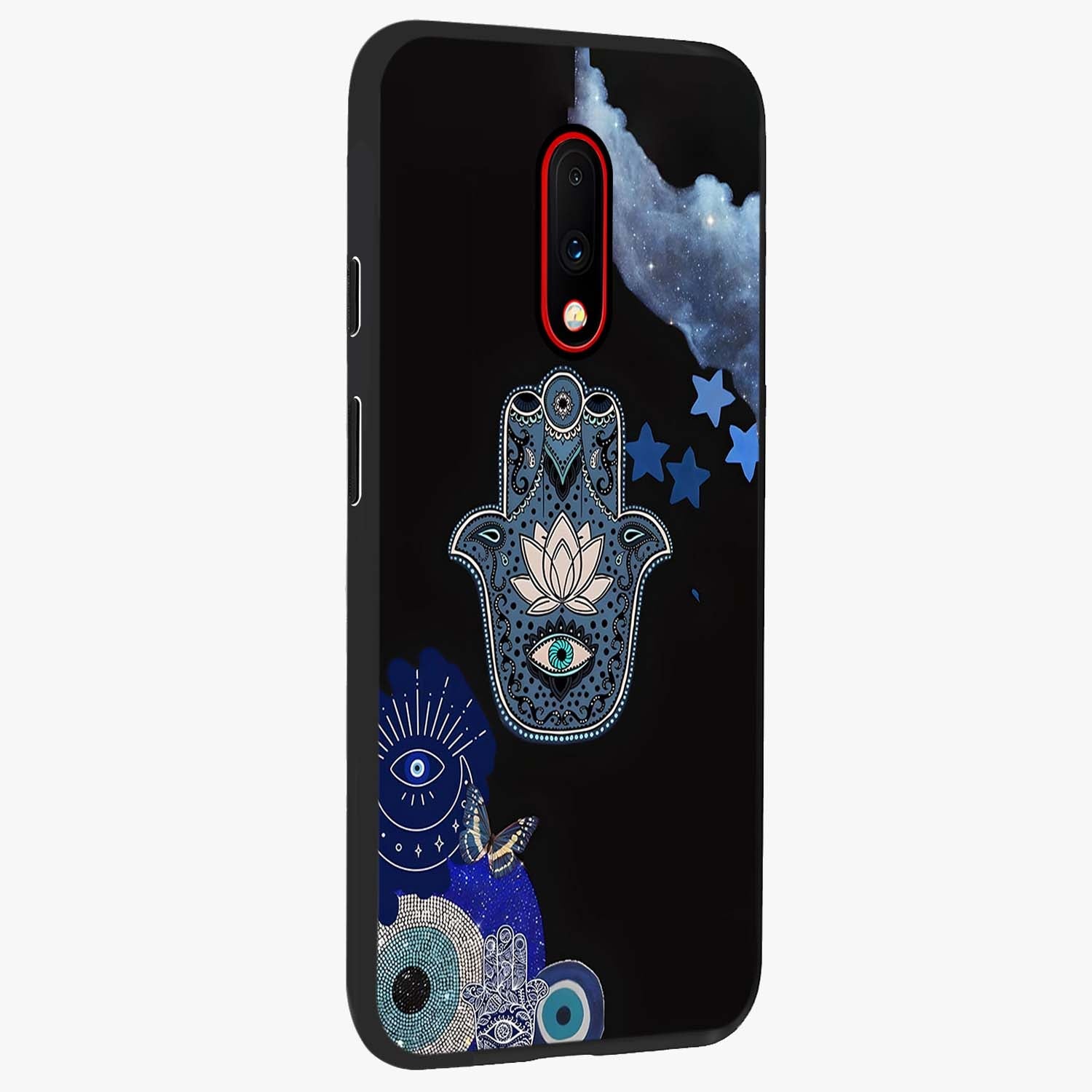 Mystic Hand Aura Glass Case upright view showcasing symbolic hand artwork with mystical energy theme.
