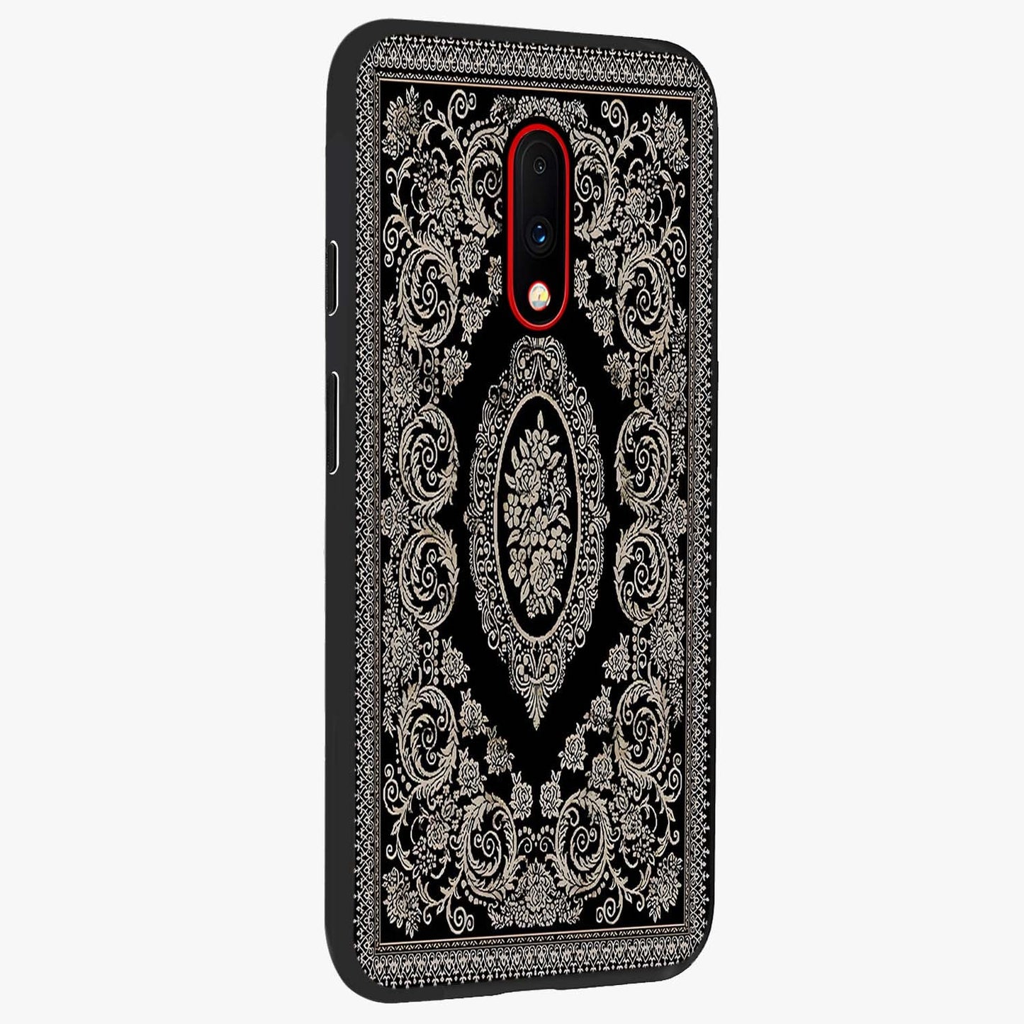 Noir Bloom Elegance Glass Case upright view showcasing graceful floral artwork with luxurious dark theme.