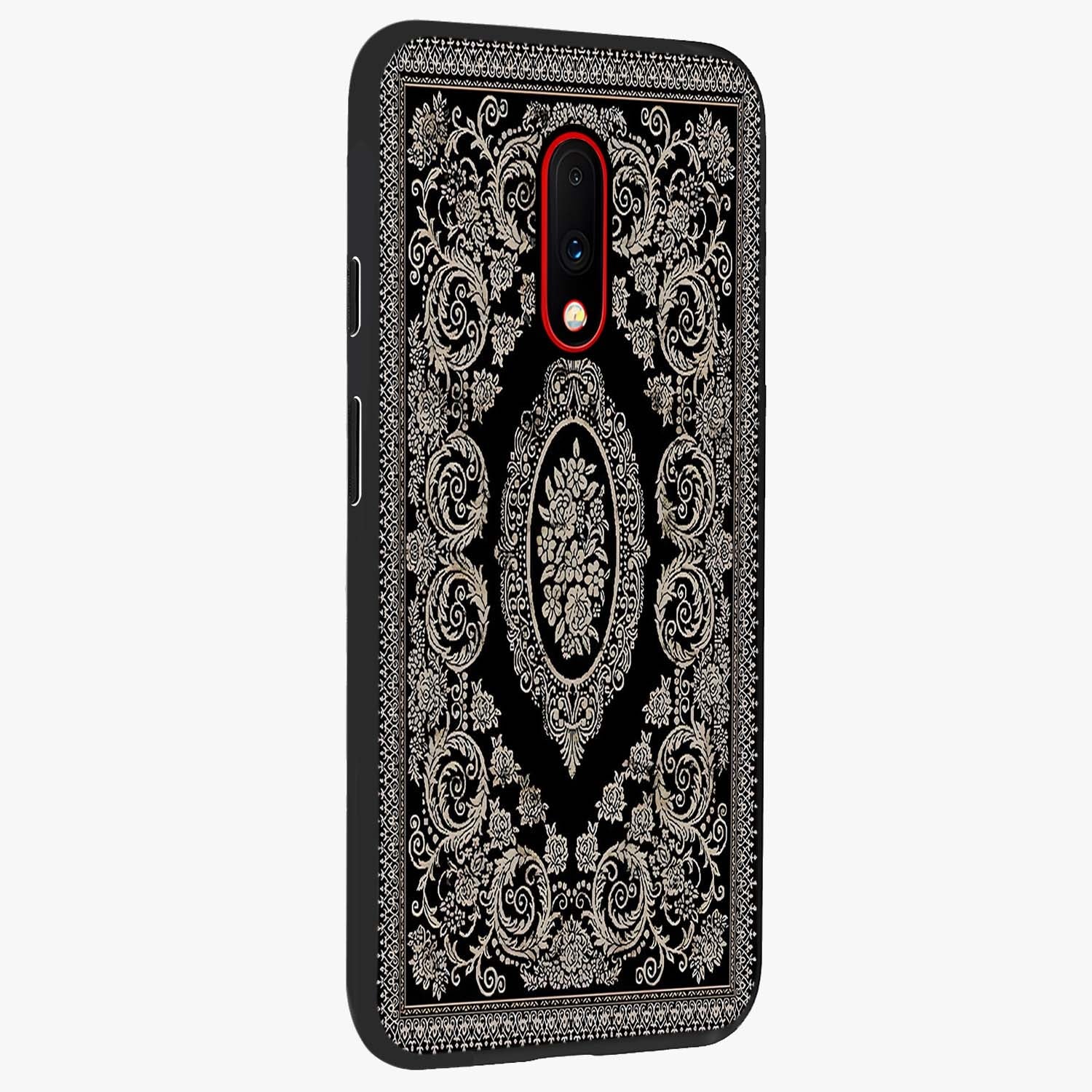Noir Bloom Elegance Glass Case upright view showcasing graceful floral artwork with luxurious dark theme.