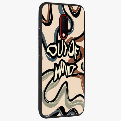 Out Of Mind Glass Case upright view showcasing striking typography artwork with edgy conceptual theme.