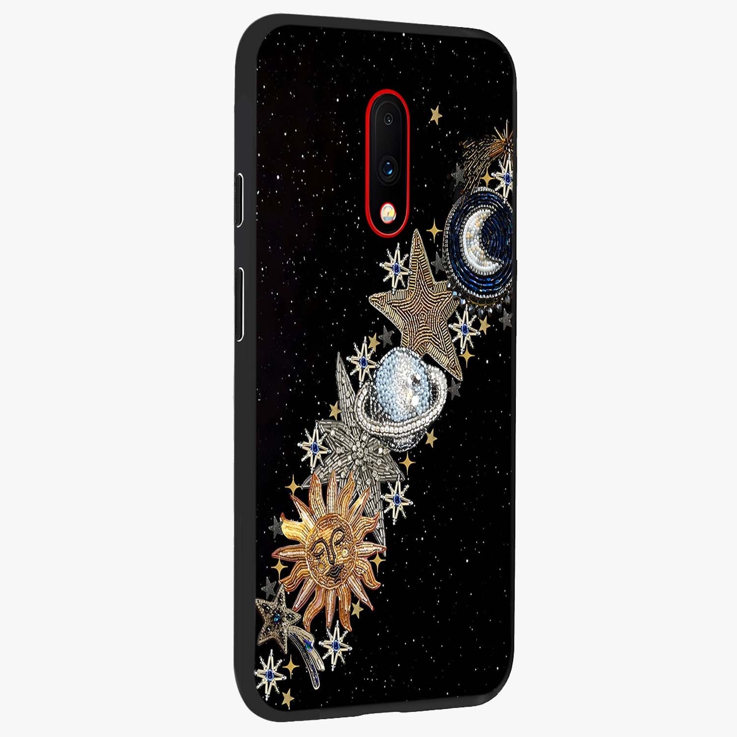 Pearls Universe Object Glass Case upright view showcasing decorative pearl themed artwork with cosmic elegance.