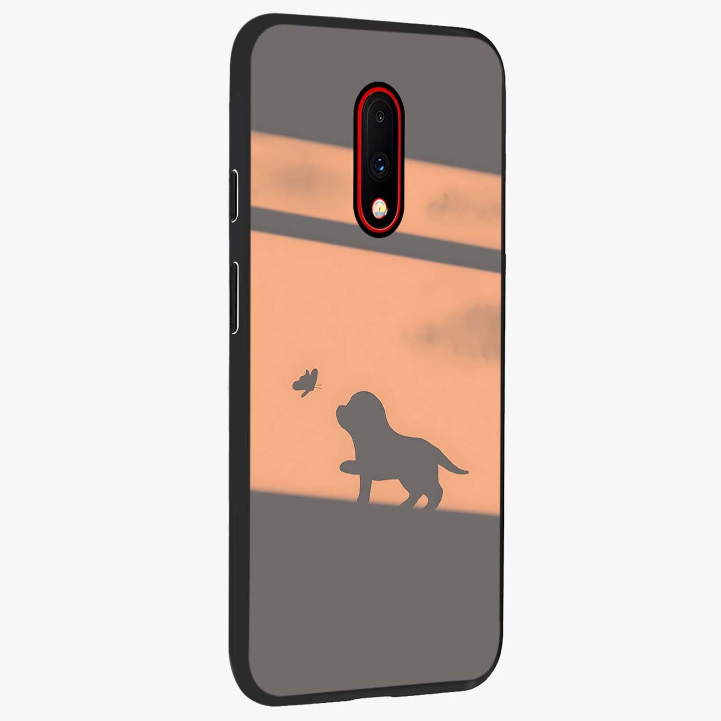 Puppy Shadow Art Glass Case upright view showcasing charming puppy artwork with creative silhouette theme.