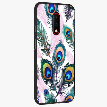 Royal Peacock Feathers Glass Case upright view showcasing elegant peacock feather artwork with decorative royal theme.
