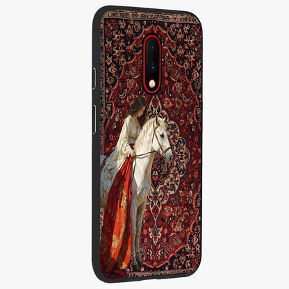 Royal Rider Tapestry Glass Case upright view showcasing detailed rider artwork with classic tapestry theme.
