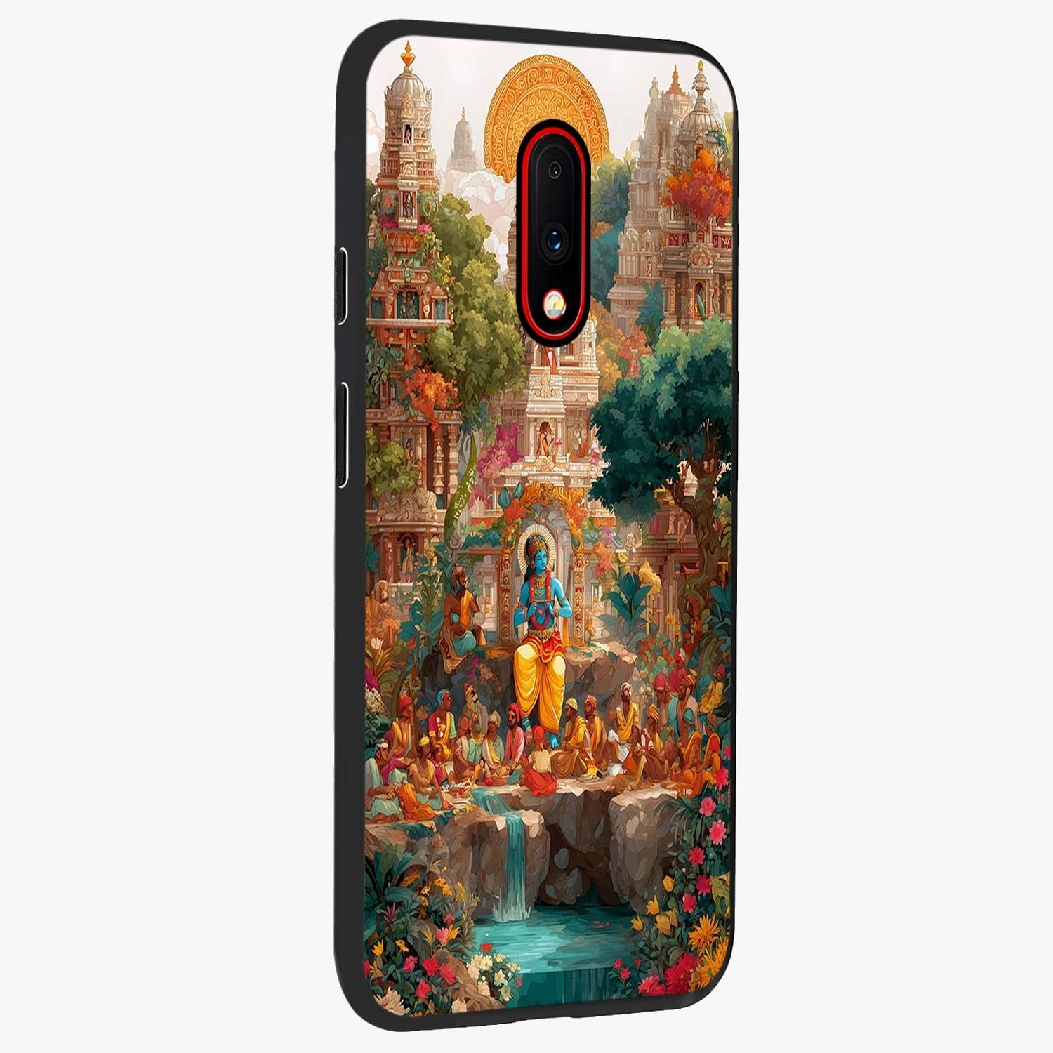 Sacred Sunlight Gods Glass Case upright view showcasing glowing divine artwork with sacred mythological theme.
