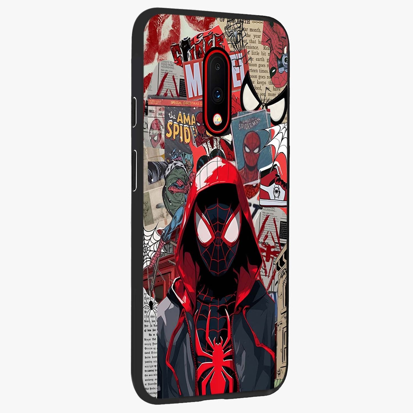 Spider Collage Street Glass Case upright view showcasing bold superhero artwork with urban street theme.