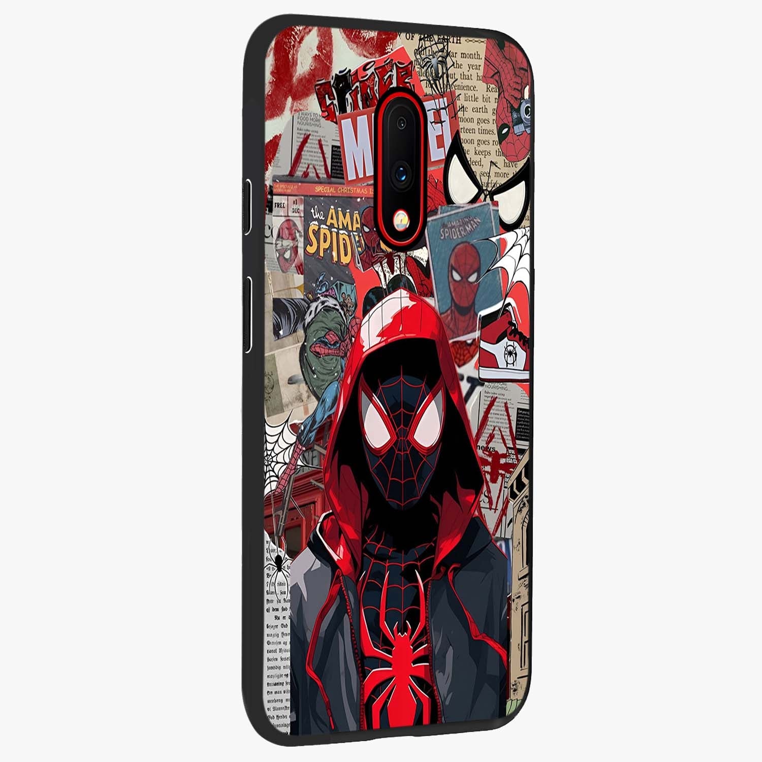 Spider Collage Street Glass Case upright view showcasing bold superhero artwork with urban street theme.