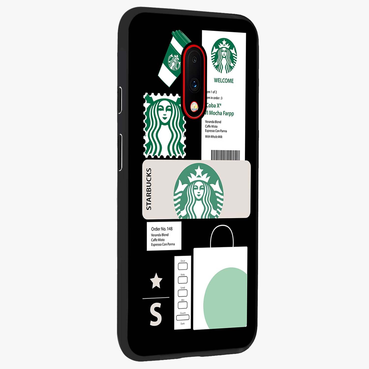 Starbucks Mocha Glass Case upright view showcasing trendy coffee inspired artwork with modern lifestyle theme.