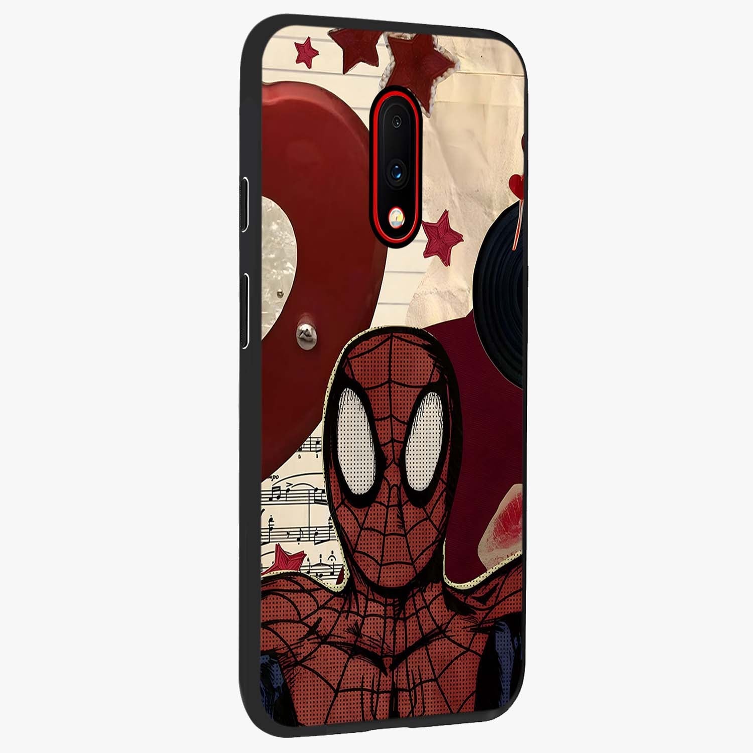 Web Warrior Vibes Glass Case upright view showcasing energetic superhero artwork with bold action theme.