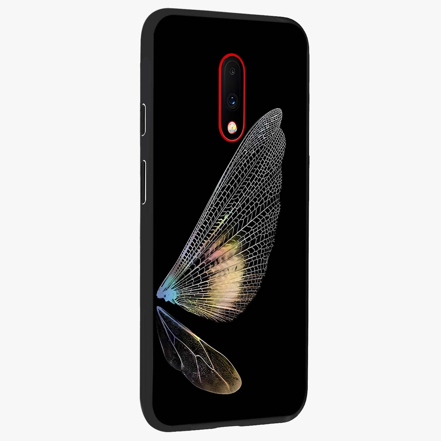 Whispers Of Wings Glass Case upright view showcasing elegant wing artwork with light airy theme.