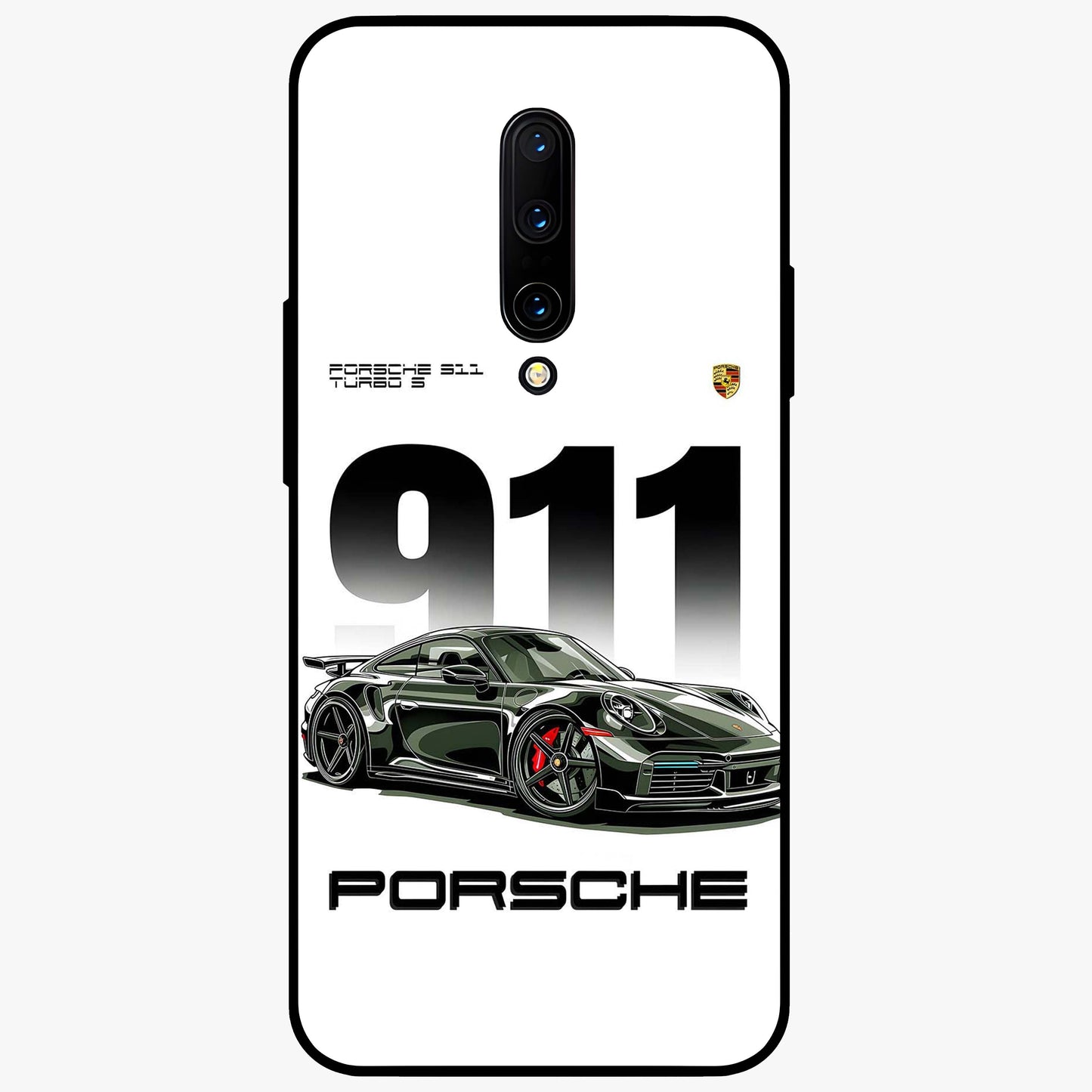 911 Turbo Dominance Glass Case showing clean flat back view with bold 911 sports car artwork and glossy glass finish.