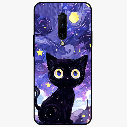 Abstract Cat Art Glass Case showing flat back view with artistic cat illustration and glossy glass finish.