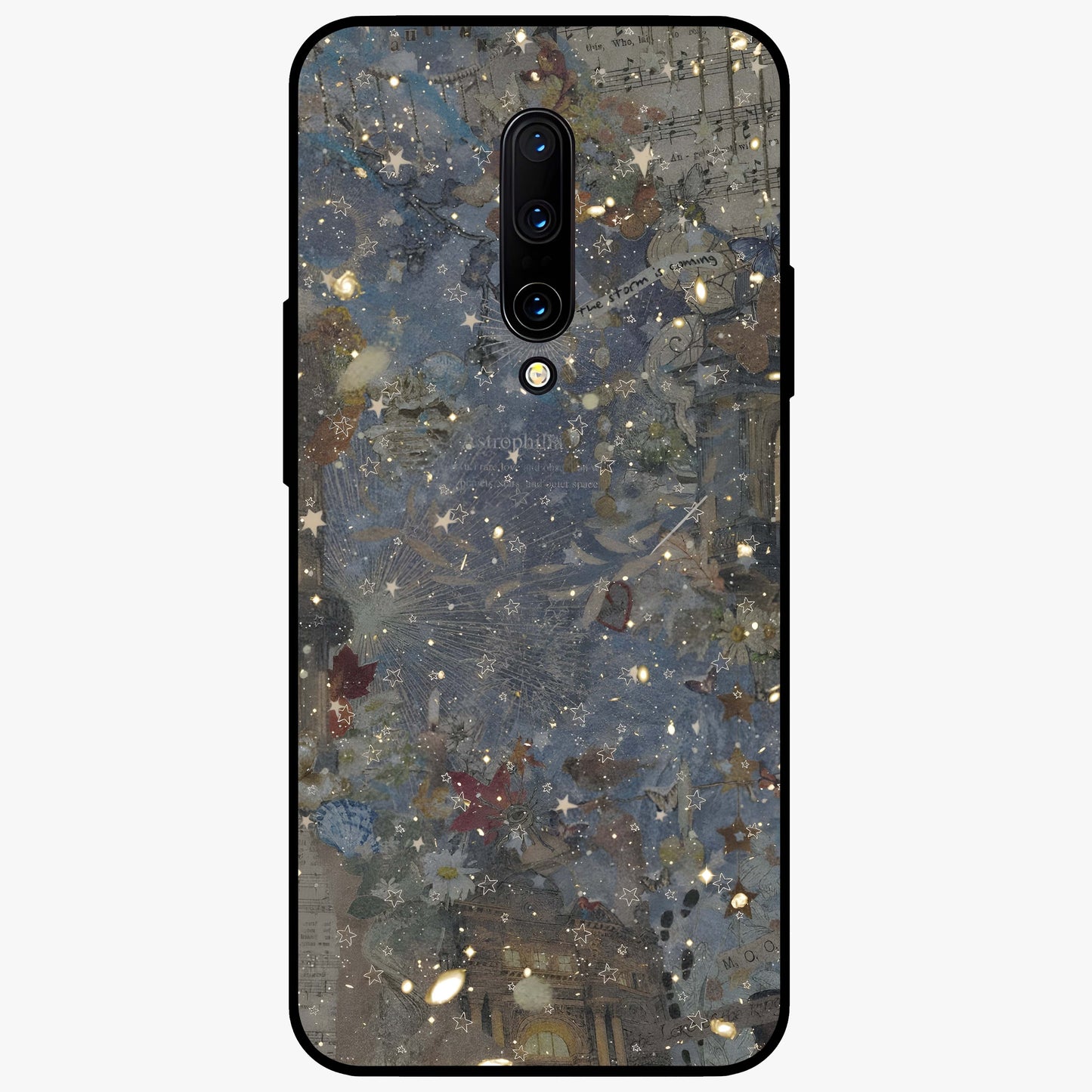 Aesthetic Astrolophia Glass Case showing flat back view with dreamy aesthetic design and glossy glass finish.