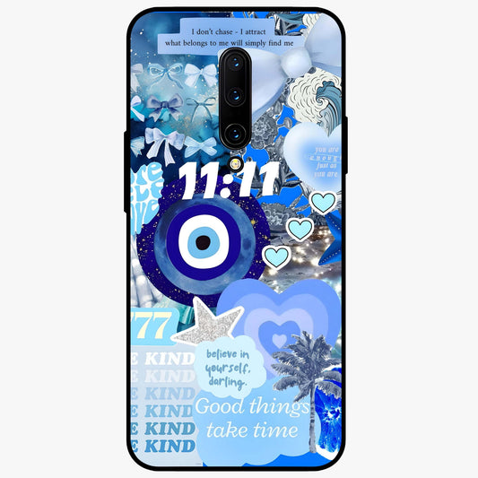 Aesthetic Be Kind Eye Glass Case showing flat back view with motivational eye artwork and glossy glass finish.