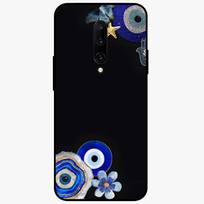 Aesthetic Blue Evil Eye Glass Case showing flat back view with protective evil eye artwork and glossy glass finish.