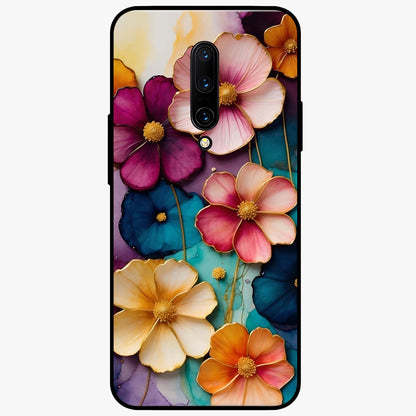 Artlyn Grace Flower Pattern Glass Case showing flat back view with elegant floral pattern artwork and glossy glass finish.