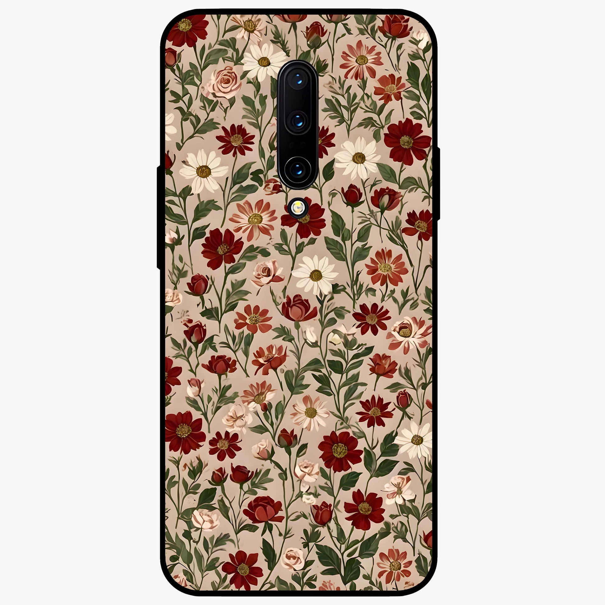 Biege Flower With Leaf Glass Case showing flat back view with soft beige floral artwork and glossy glass finish.