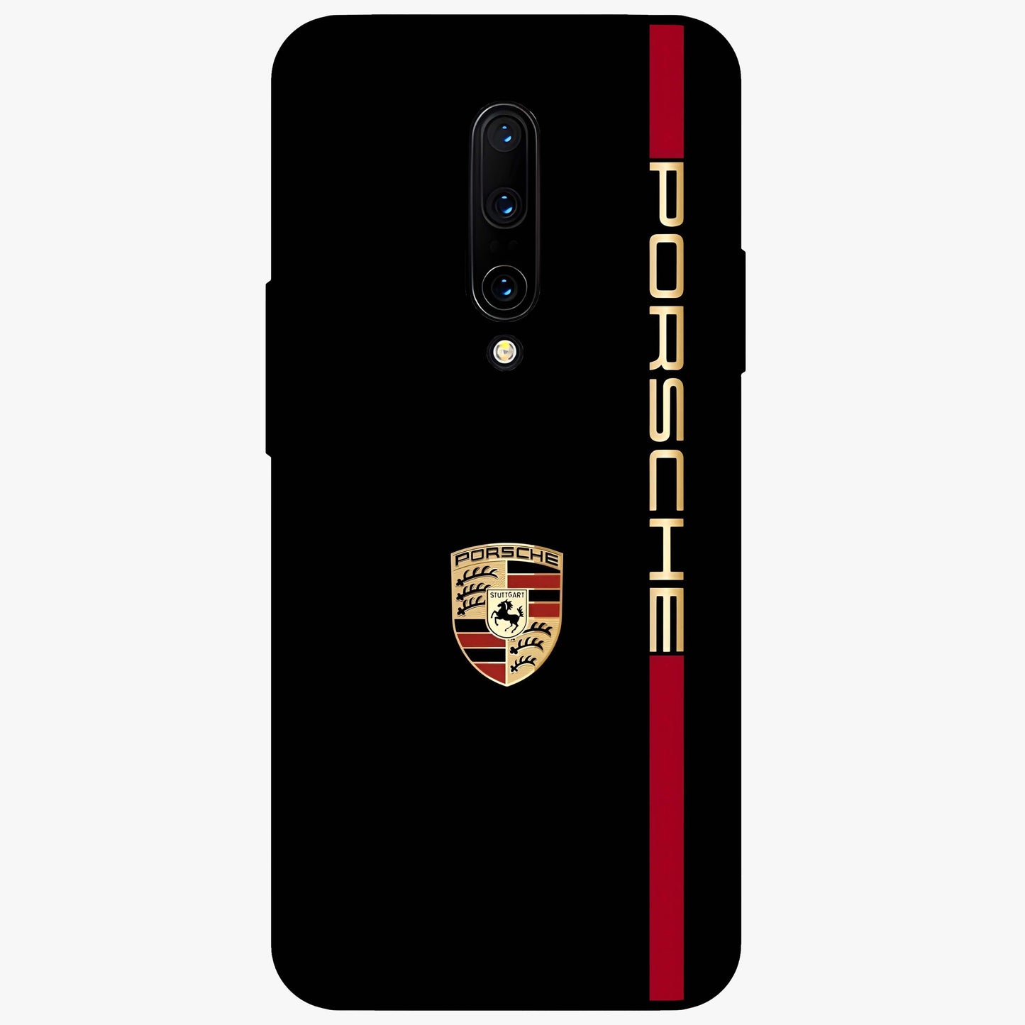 Black Minimal Porsche Glass Case showing flat back view with sleek minimal sports car artwork and glossy glass finish.