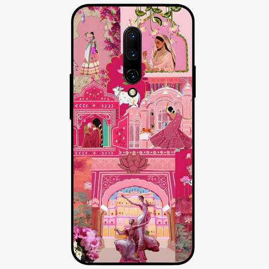 Blossoms of Rajasthan Glass Case showing flat back view with traditional floral artwork inspired by Rajasthan and glossy glass finish.