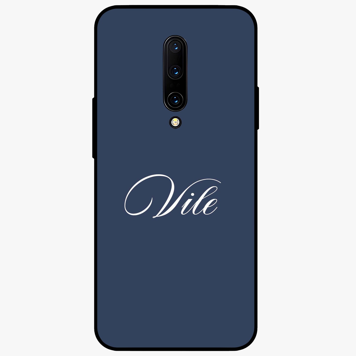 Blue Background Personalized Custom Name Glass Case showing flat back view with minimal blue background and custom name design.