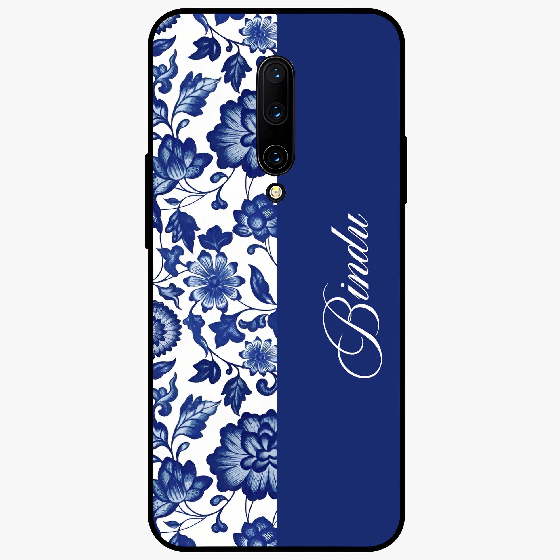 Blue Vintage Floral Pattern Glass Case upright view showcasing timeless floral illustration with vintage inspired style.
