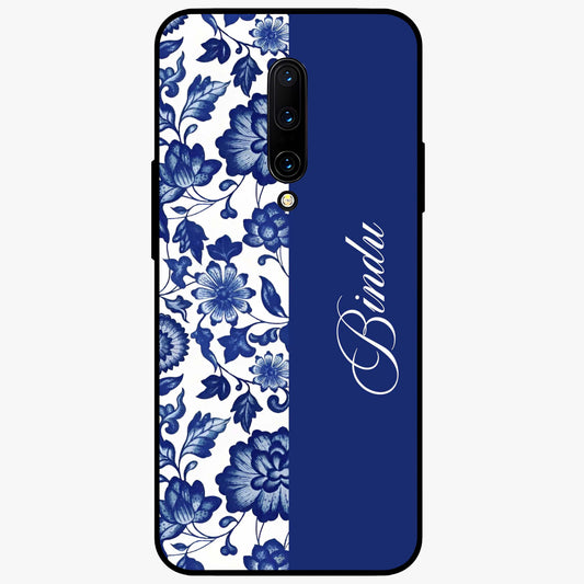 Blue Vintage Floral Pattern Glass Case upright view showcasing timeless floral illustration with vintage inspired style.