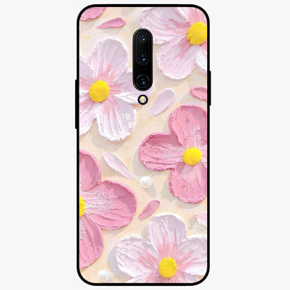 Blush Bloom Texture Glass Case showing flat back view with soft blush floral texture artwork and glossy glass finish.