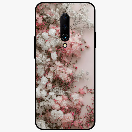 Blush Blossom Cloud Glass Case showing flat back view with dreamy blush cloud blossom artwork and glossy glass finish.
