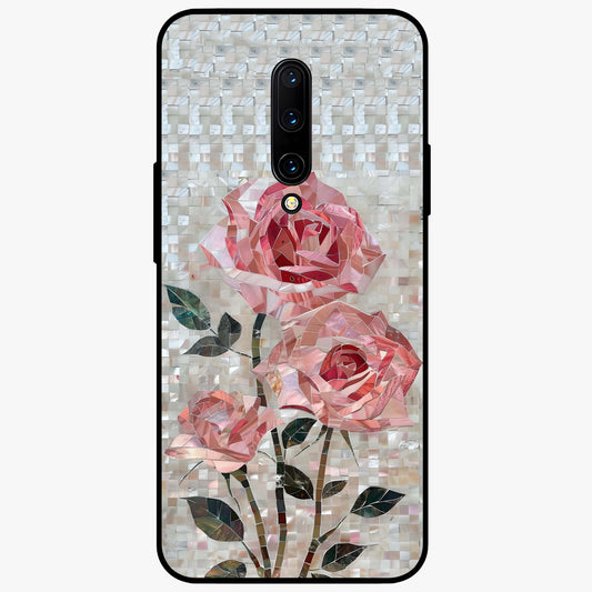 Blush Mosaic Bloom Glass Case showing flat back view with mosaic floral bloom artwork and glossy glass finish.