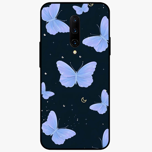 Butterfly With Stars Pattern Glass Case showing flat back view with butterfly and star pattern artwork and glossy glass finish.