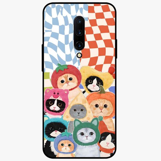 Cats in Fruits Glass Case showing flat back view with playful cat illustrations inside fruit artwork and glossy glass finish.