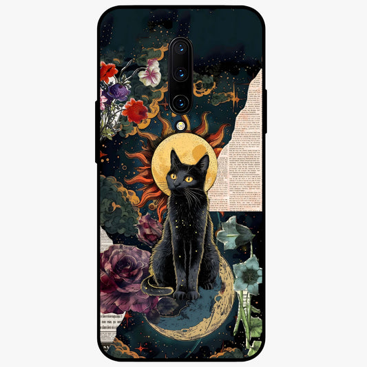 Celestial Black Cat Glass Case showing flat back view with mystical black cat artwork and glossy glass finish.