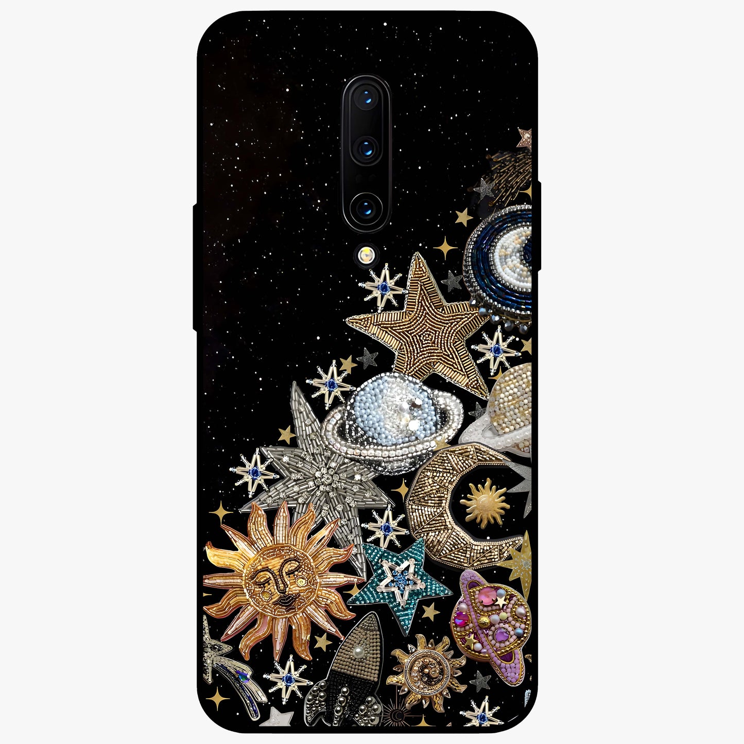 Cosmic Sparkle Dreams Glass Case showing flat back view with sparkling cosmic artwork and glossy glass finish.