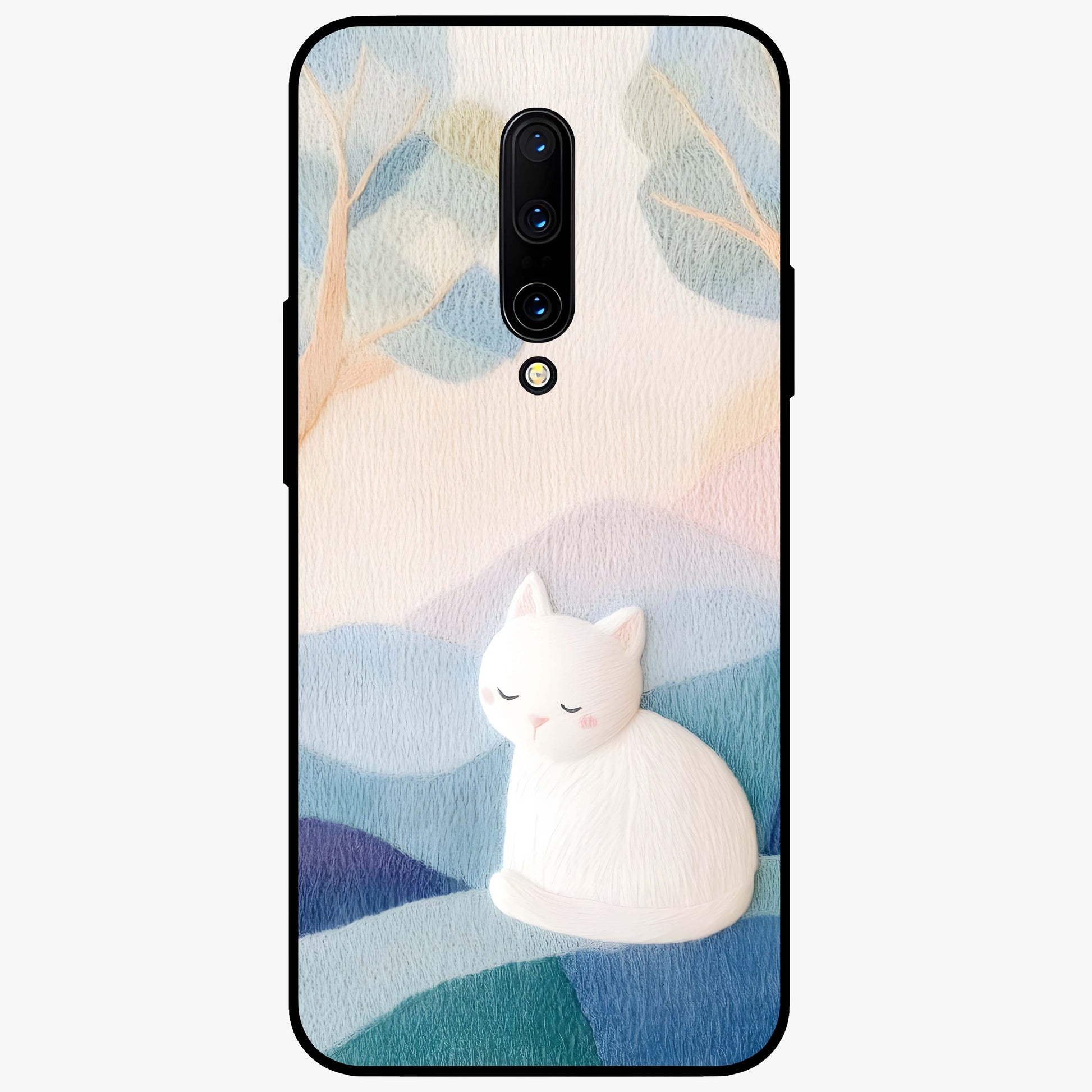 Cotton Dream Cat Glass Case showing flat back view with soft dreamy cat artwork and glossy glass finish.