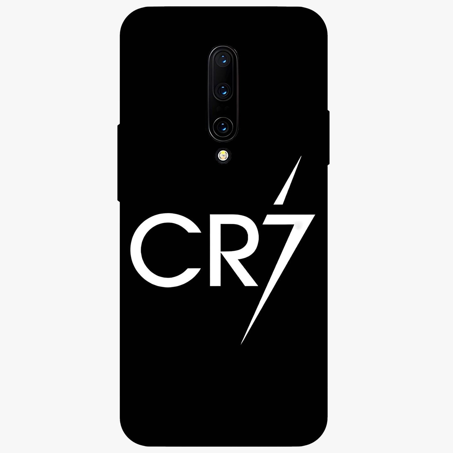 Cr7 Elite Strike Glass Case showing flat back view with dynamic football inspired artwork and glossy glass finish.