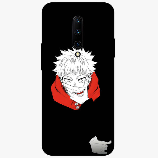 Crimson Chaos Smile Glass Case showing flat back view with bold chaotic smile artwork and glossy glass finish.
