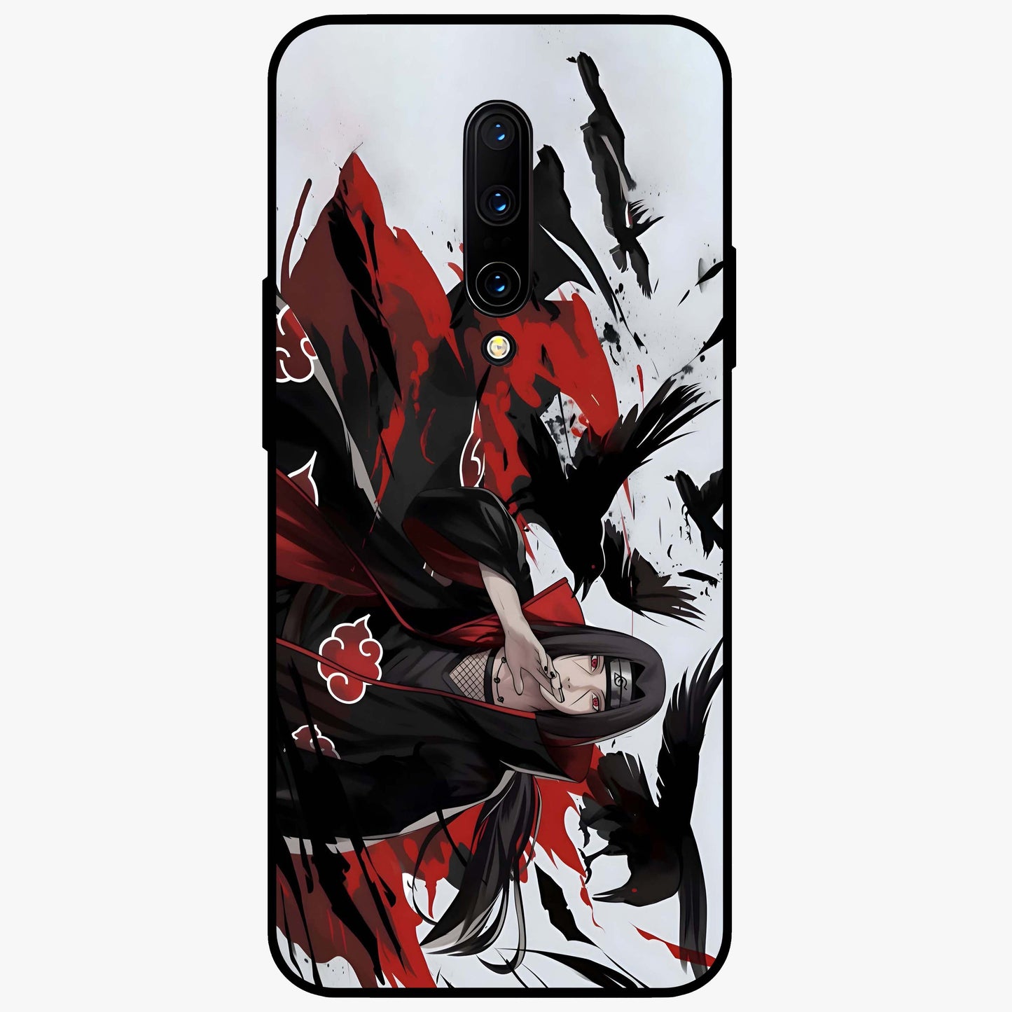 Crimson Crow Illusion Glass Case showing flat back view with artistic crow illusion artwork and glossy glass finish.