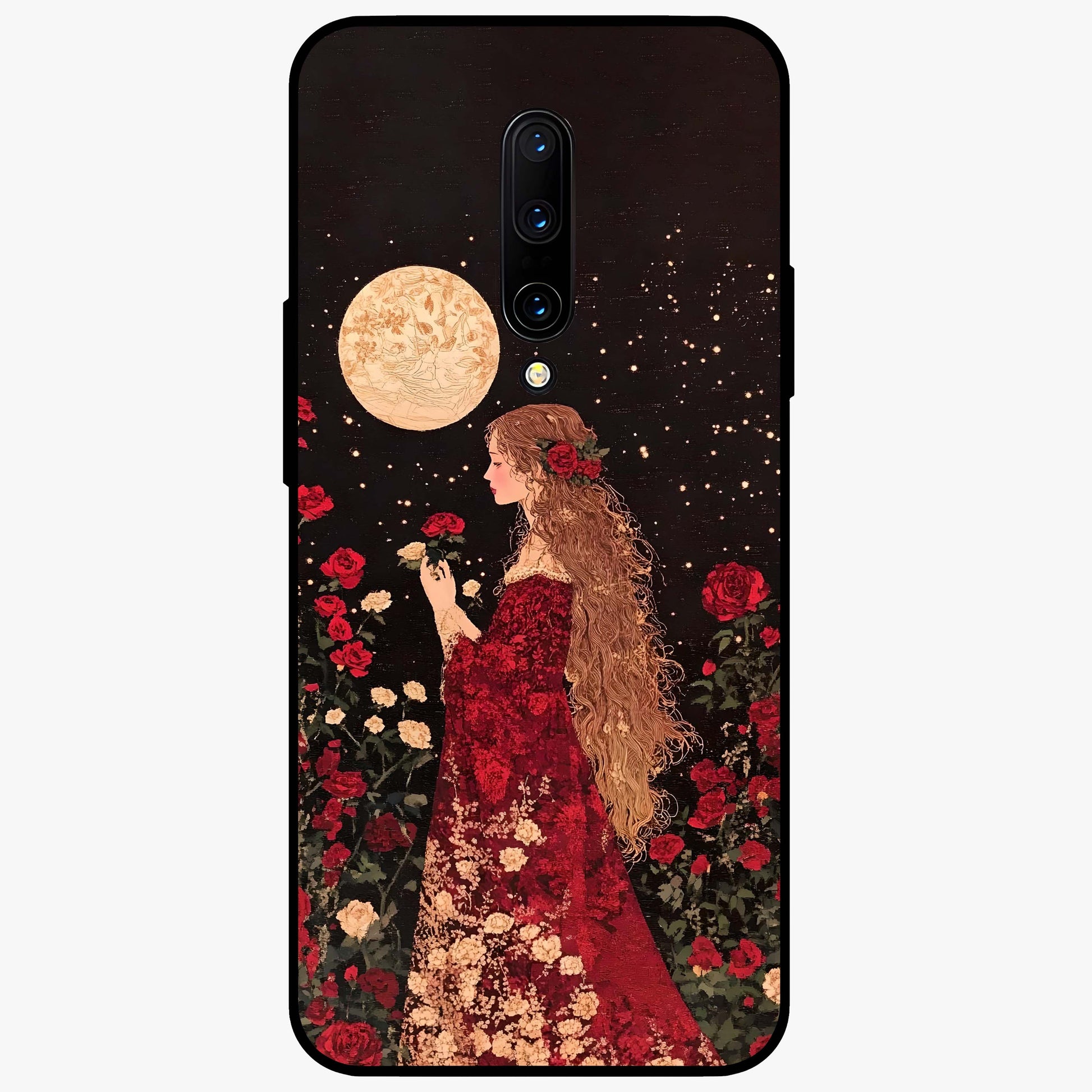 Crimson Dreams Glass Case showing flat back view with dreamy crimson artwork and glossy glass finish.