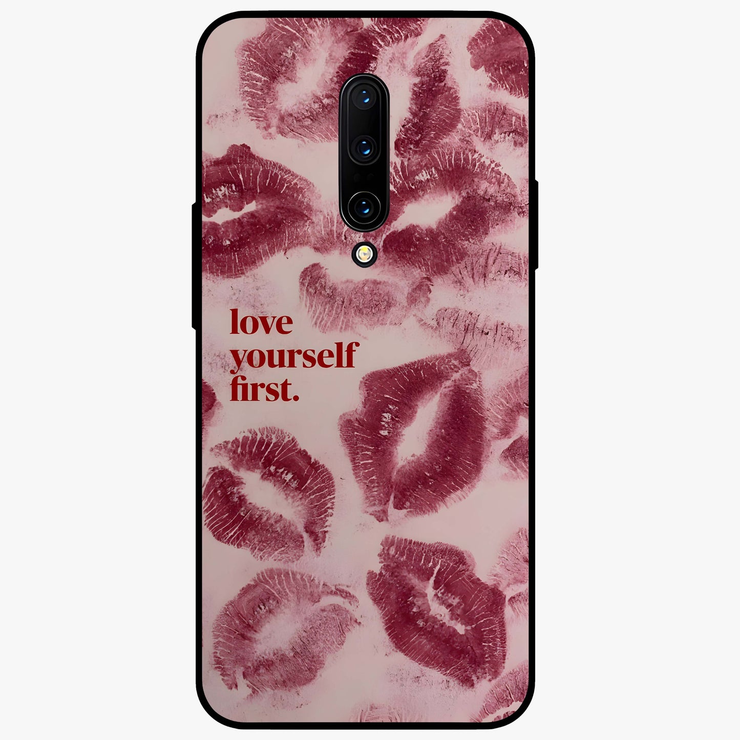 Crimson Kiss Love Glass Case showing flat back view with romantic crimson themed artwork and glossy glass finish.