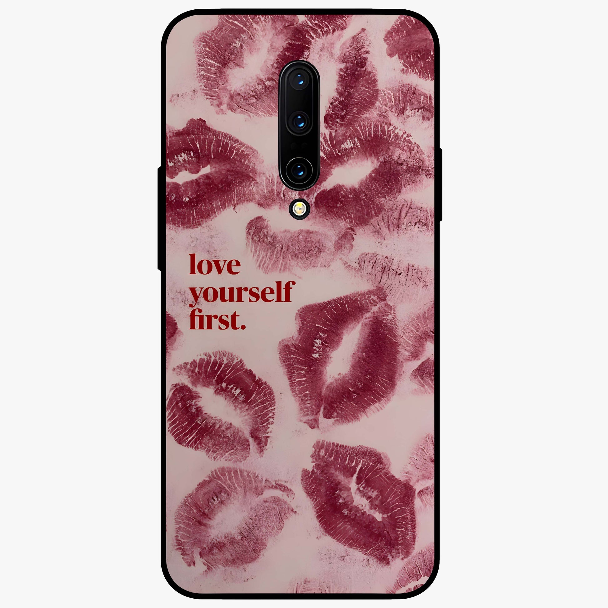 Crimson Kiss Love Glass Case showing flat back view with romantic crimson themed artwork and glossy glass finish.
