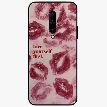 Crimson Kiss Love Glass Case showing flat back view with romantic crimson themed artwork and glossy glass finish.