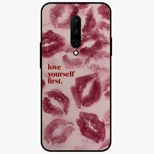 Crimson Kiss Love Glass Case showing flat back view with romantic crimson themed artwork and glossy glass finish.