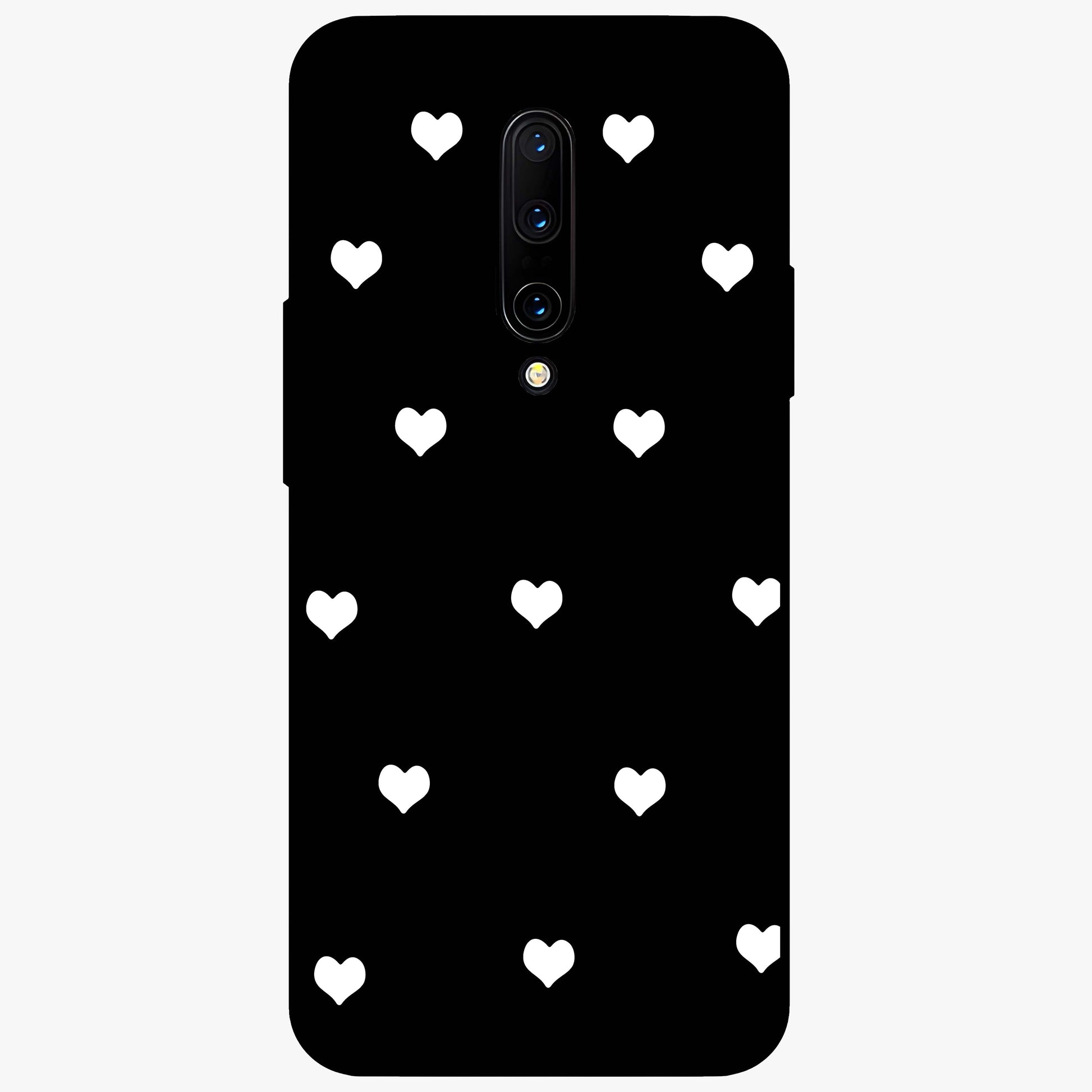 Cute And Simple White Hearts Glass Case showing flat back view with minimal white heart pattern and glossy glass finish.
