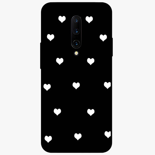 Cute And Simple White Hearts Glass Case showing flat back view with minimal white heart pattern and glossy glass finish.