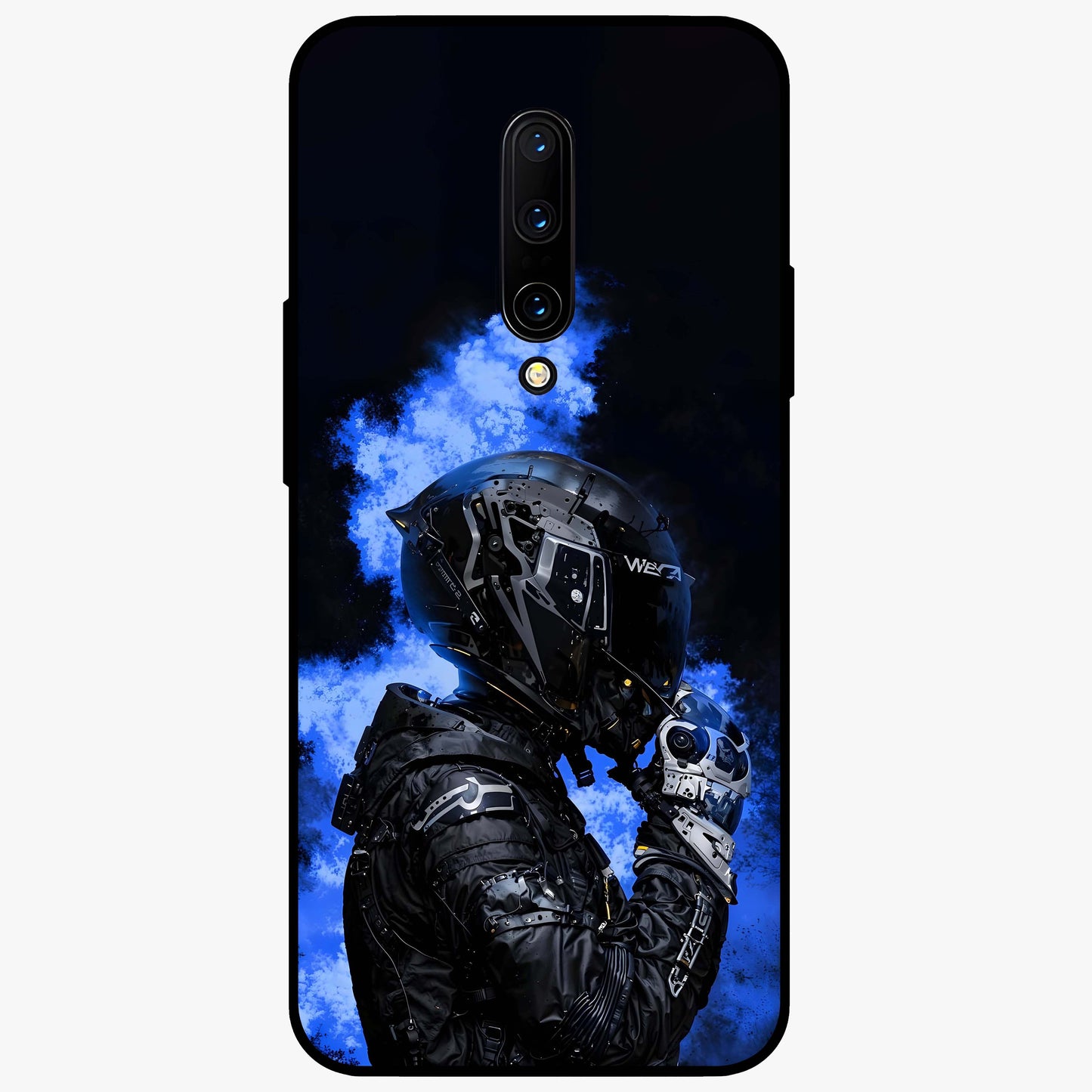 Cyber Sentinel Protocol Glass Case showing flat back view with futuristic cyber themed artwork and glossy glass finish.