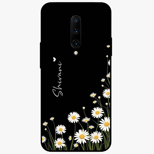 Daisy Cascade Custom Name Glass Case showing flat back view with cascading daisy flowers and personalized name design.